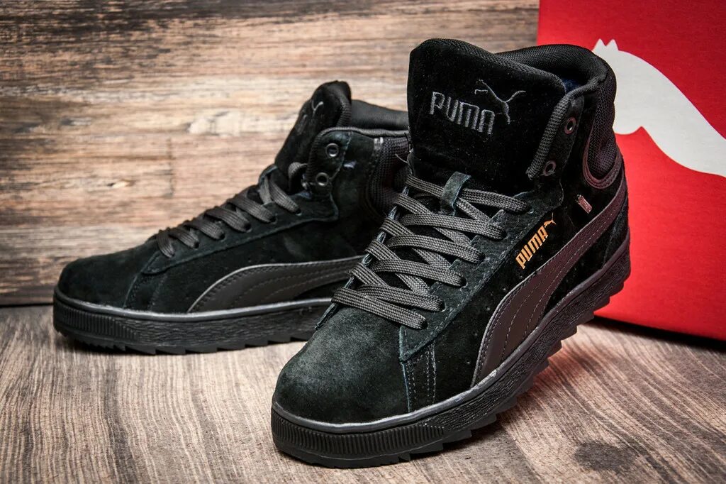 Зимние кроссовки мужские магазины. Кроссовки мужские зимние Puma Suede, 773183-2. Зимние кроссы Пума мужские зимние. Высокие зимние кроссовки мужские. Кроссовки зимние высокиежские.