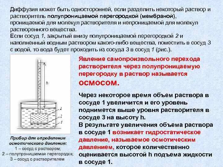 Интенсивность диффузии. Осмотическое давление зависимость от воды. ионопроницаемую перегородку. внутри трубки полупроницаемая мембрана. процесс диффузии.