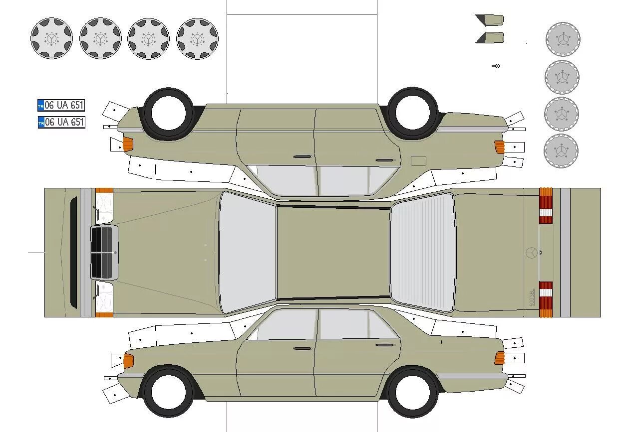 Распечатать модель для склеивания. Машина из бумаги Мерседес w123. Развертка Нива 2121. Мерседес 124 развертка. Развертка машины Мерседес.