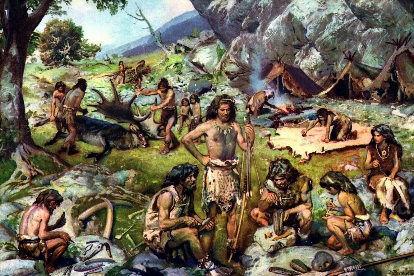 Далекими предками человека были. Зденек Буриан неандерталец. Зденек Буриан кроманьонцы. Зденек Буриан каменный век люди. Родовая община в первобытном обществе.