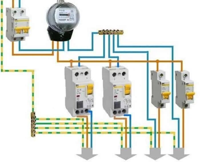 Заземление без автомата узо. Схема подключения трехполюсного дифференциального автомата. Вд1-63 схема подключения без заземления. Подключение вд1-63 схема подключения. Автомат IEK схема подключения.