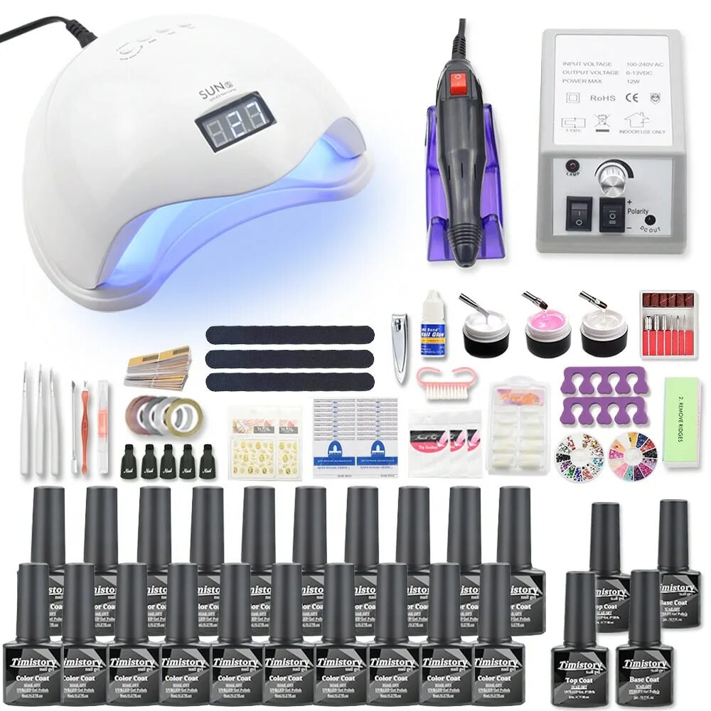 Начинающий набор для маникюра. Набор для маникюра с лампой. Набор для ногтей с лампой. Маникюрный набор с лампой и аппаратом. Coscelia сушилка для ногтей 36 w.