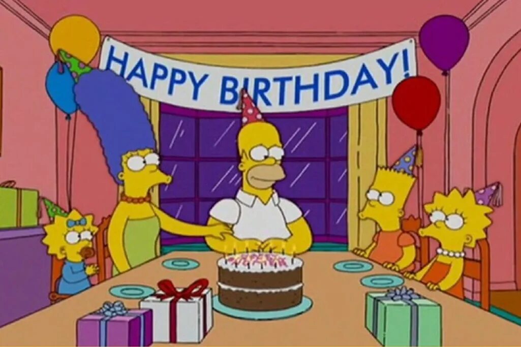 День рождения Гомера Симпсона. Барт симпсон с днем рождения. Симпсоны юбилей. Симпсоны поздравление с днем рождения.