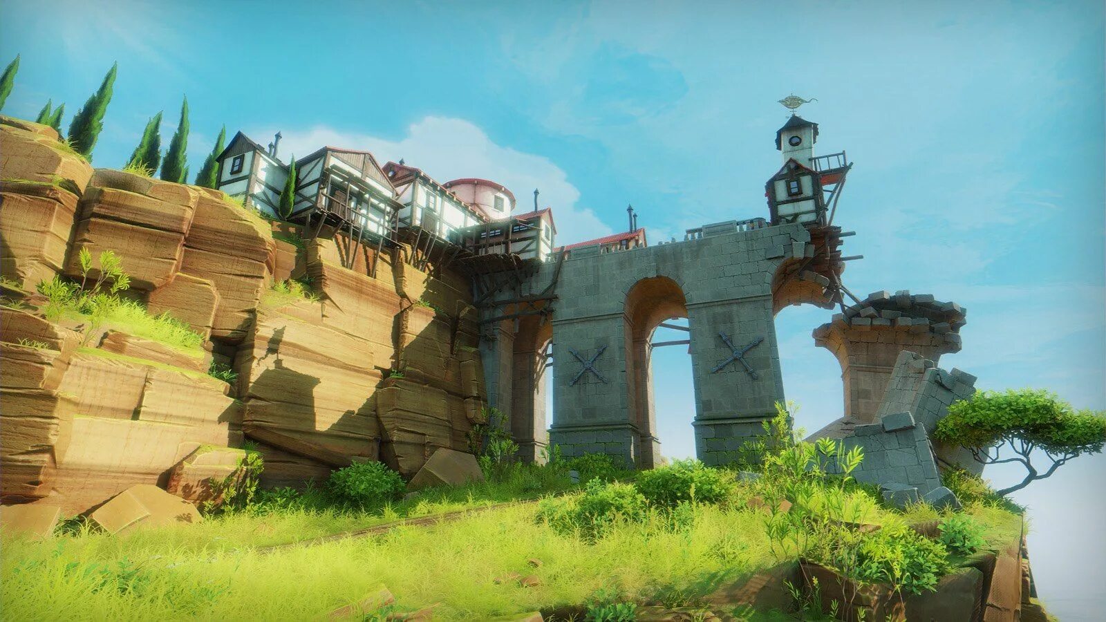 Custom environment. Город - ковчег фэнтези. stylized ruins. anime stylized environment. environment concept art for games.