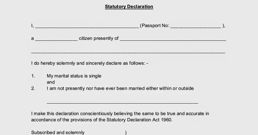 Declaratory Act. No marital status Certificate. Marital status in Passport. Statutory Declaration Vietnam.