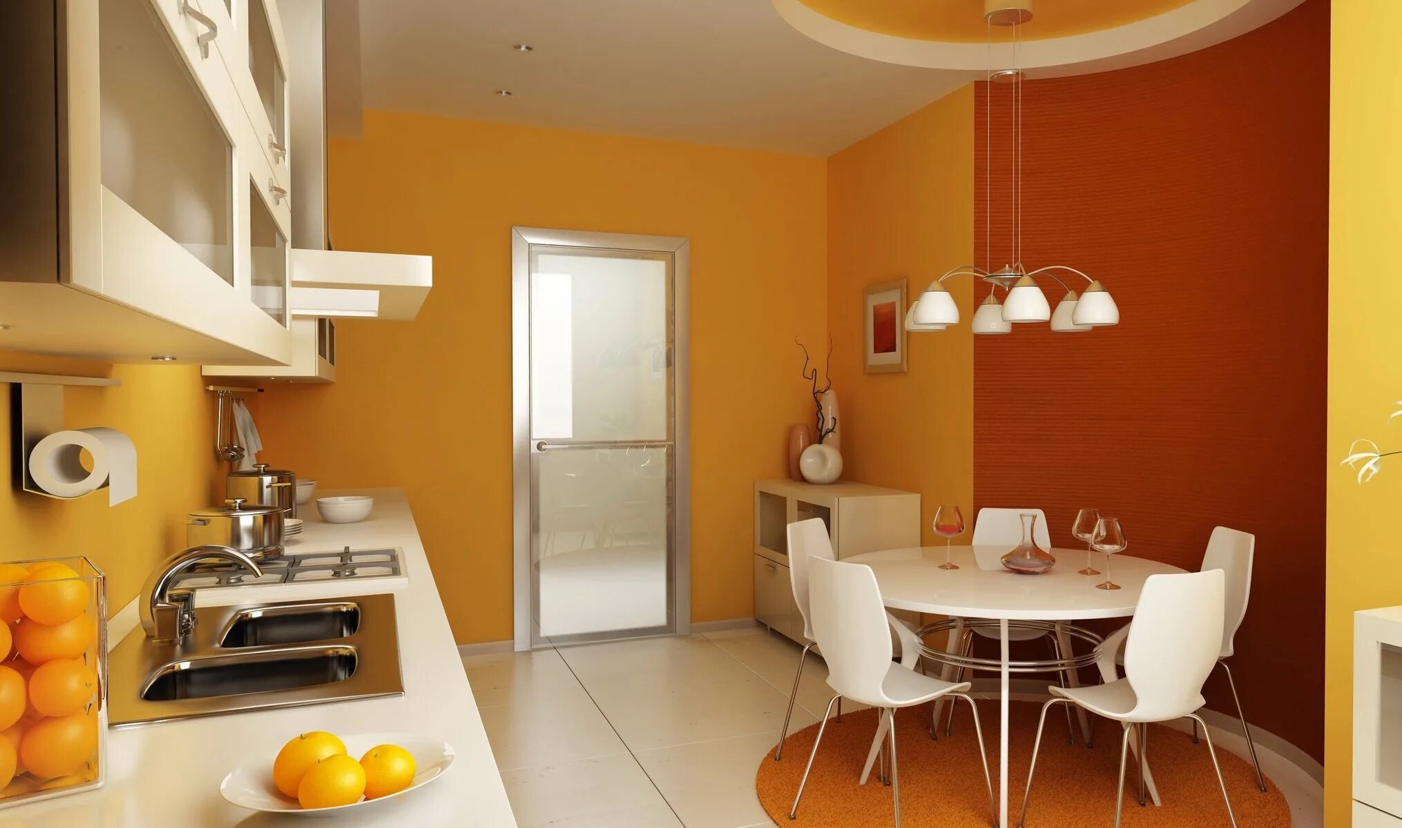 Дизайн покраски кухни. Оранжевые стены в интерьере. Оранжевый цвет стен на кухне. Оранжевые стены в интерьере кухни. Оранжевые обои на кухне.