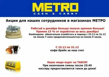Метро магазин график работы 1 января
