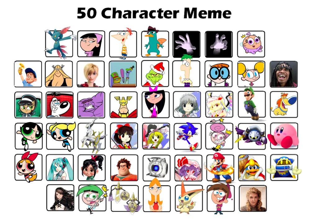 Memes characters. Meme персонажи. 50 Character meme. Мои персонажи meme by Nerra. 100 Character meme шаблон.