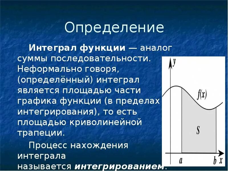 Определение интеграла. Определённый интеграл. Определённый Интергалл. Определенный интеграл определение. Нахождение интеграла называется