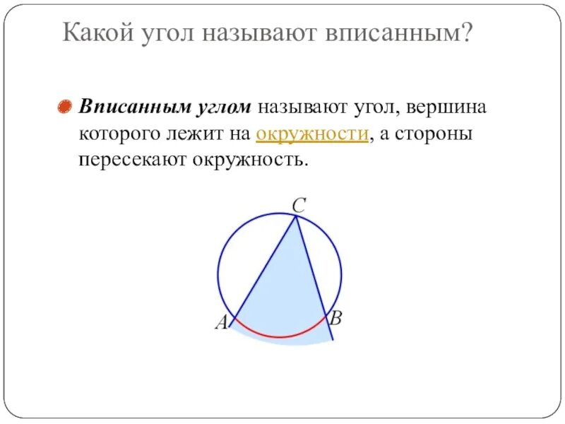 Дайте определение вписанного угла. Какой угол называется вписанным. Вневпис анный угол. Вписанные углы.. Вписанный угол окружности.