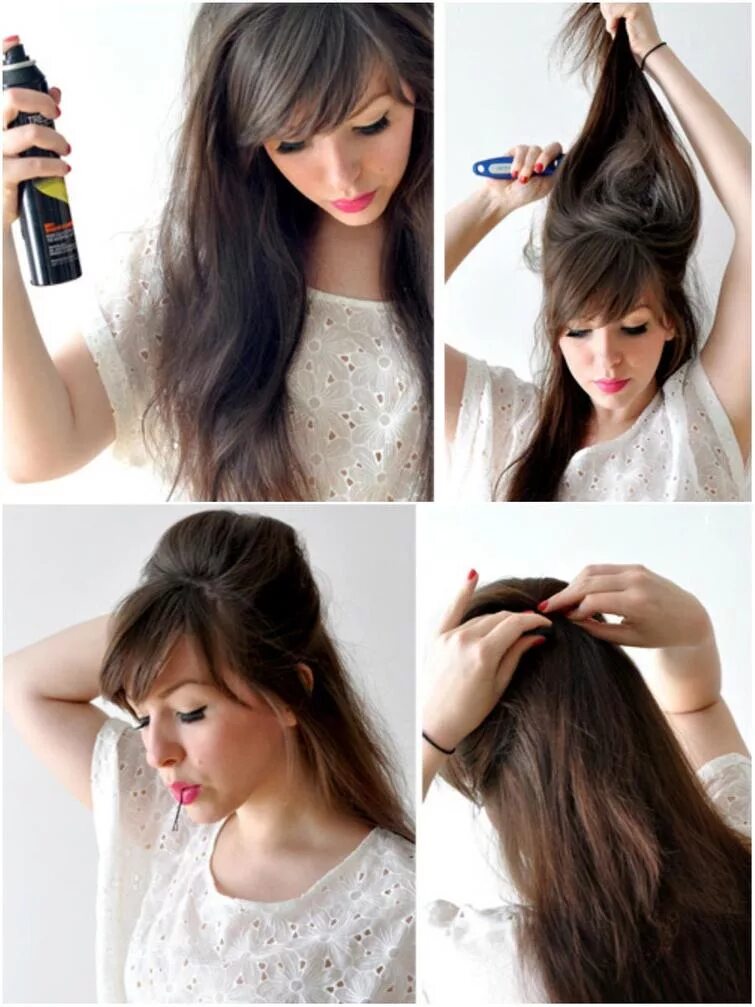 Как правильно сделать начес. Прическа с начесом на распущенные волосы. Красивые прически на длинные волосы легкие. Начес своими руками на длинные волосы. Простые прически на длинные волосы.