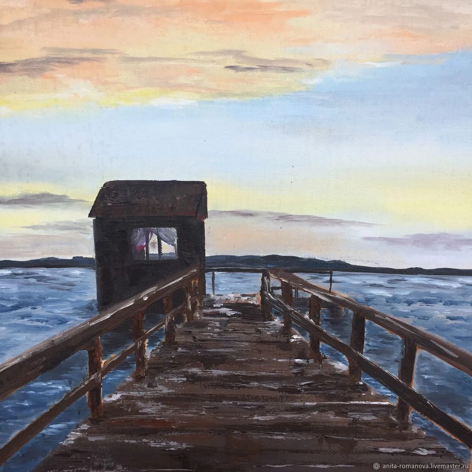 Картина причал. Постер в раме 40х40 см «пирс». Мостик в море. Картина пирс. Пирс живопись.