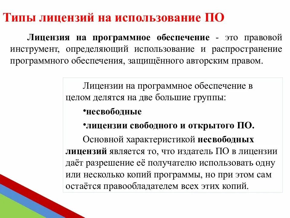 Какое право дает лицензия. Типы лицензий. Типы лицензий программного обеспечения. Виды лицензий на использование по. Виды лицензирования программного обеспечения.