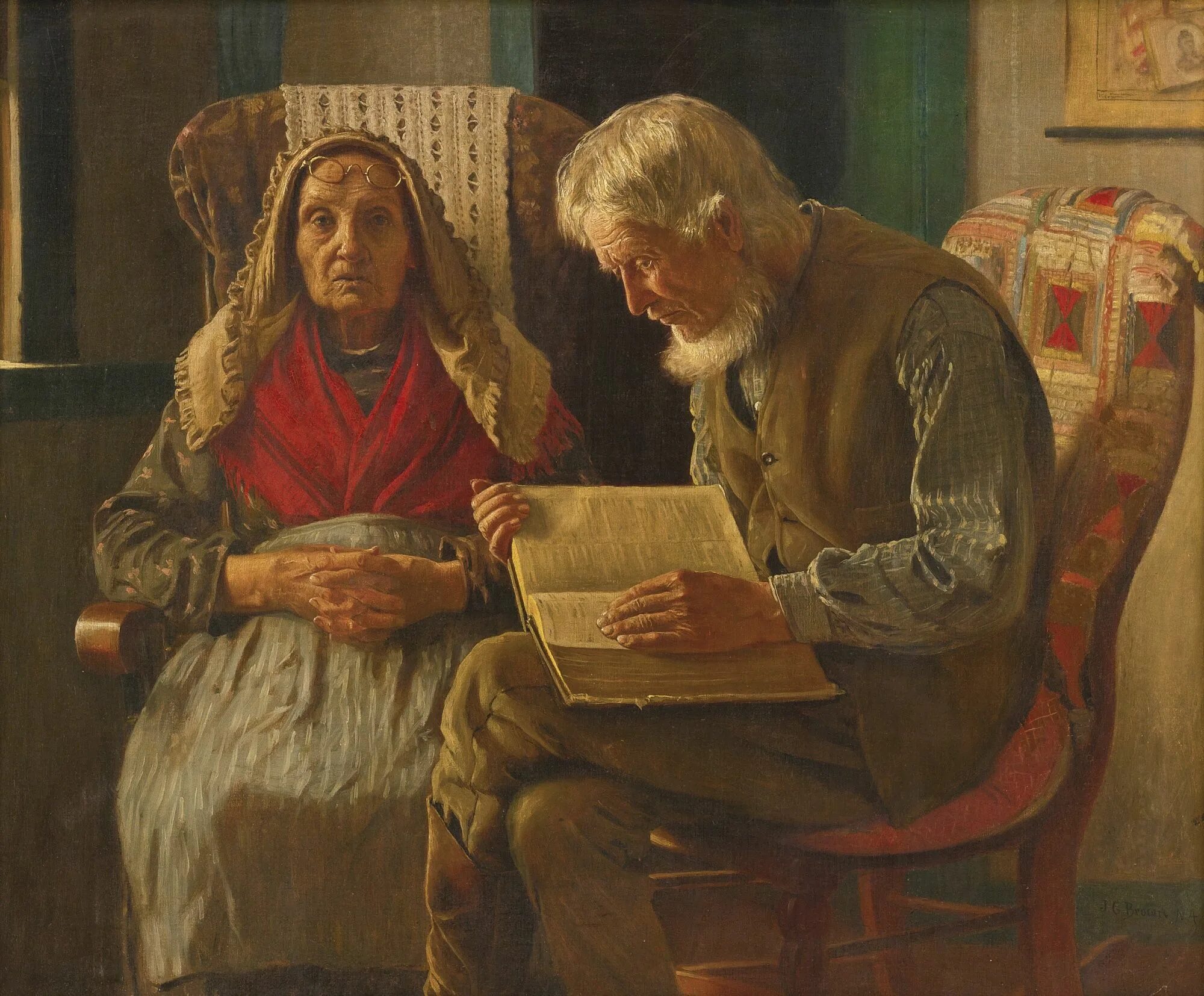 Навестить бабушку и дедушку. Джон Джордж Браун (1831-1913) картины. Старики живопись. Старики в картинах художников.