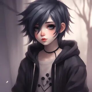 мрачный милый эмо мальчик с бледной кожей и женским телом.