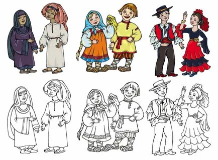 Раскраски людей в национальных костюмах для детей