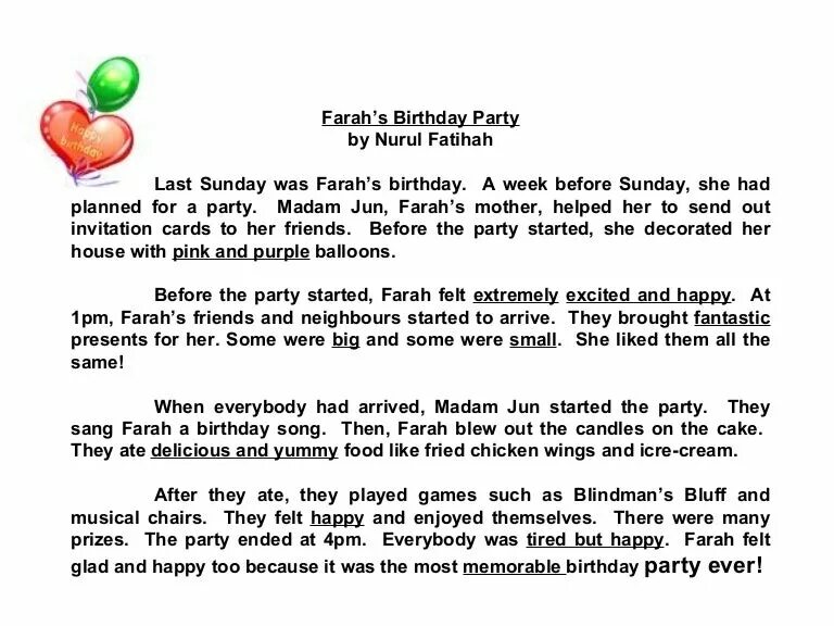 My Birthday Party сочинение. Сочинение про день рождения на английском. My Birthday текст. My Birthday текст на английском. We party last week