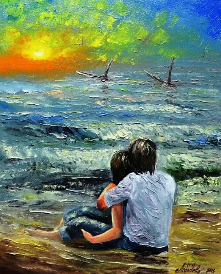 Тема картины. Картина двое. Живопись парень на берегу моря. Картина двое влюбленных. Влюбленные на море живопись.