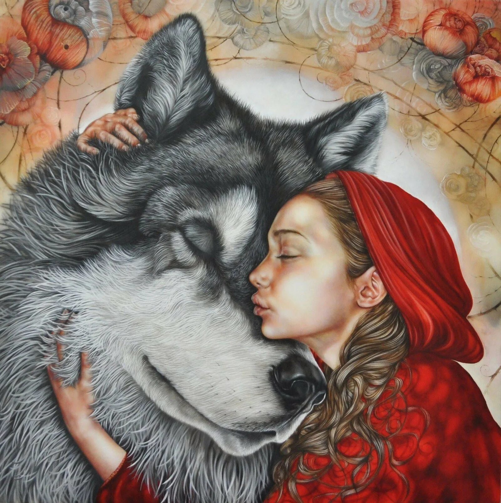 Обнимаю волка. Красная шапочка и серый волк любовь. Волк защищает красную шапочку. Обнимая тишину Kerry Darlington.