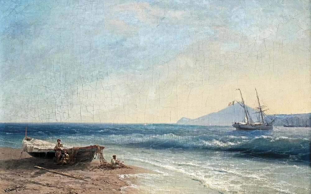 Рыбаки на берегу моря. Айвазовский. Неаполитанский залив. 1841.