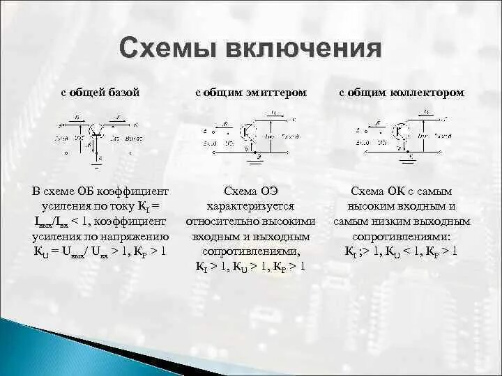 Коэффициенты схем с общей базой