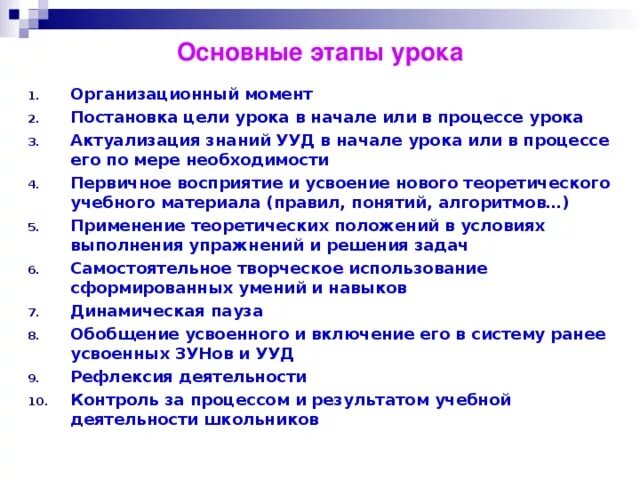 Этапы урока в начальных классах. Основные этапы урока. Актуализация знаний УУД В начале урока. Анализ организационного момента на уроке. Этап урока актуализация знаний и УУД.