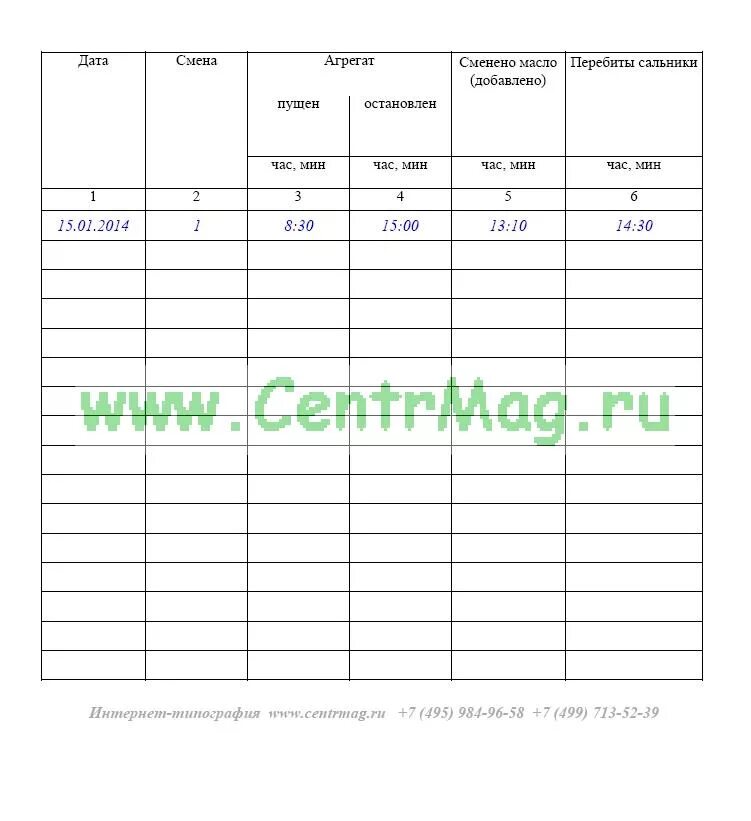 Лист агрегатов форма 17. Лист агрегатов форма 17
