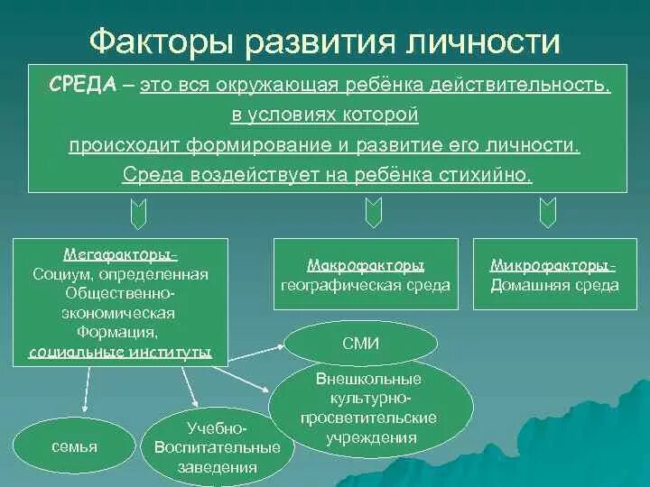 Главные факторы воспитания и развития личности. 4 Фактора развития личности в педагогике. Факторы развития личности в педагогике. Факторы формирования личности.