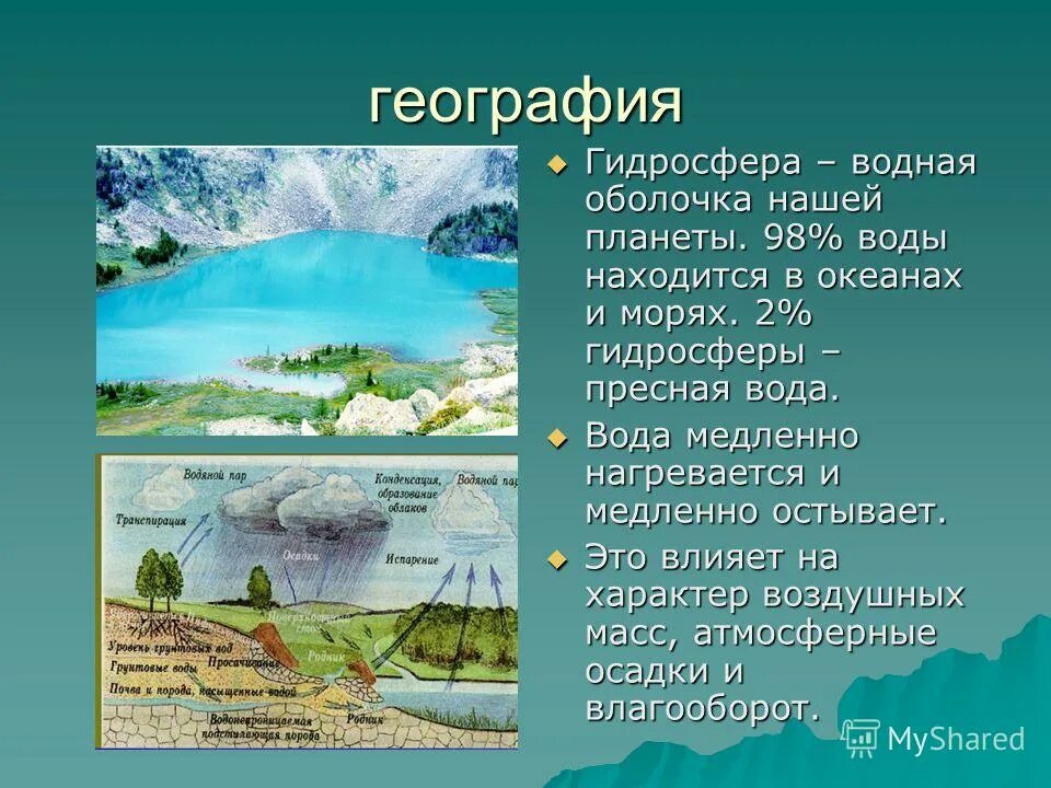 Вода медленно остывает. География география гидросфера. Воды гидросферы. Пресная вода в гидросфере. Вода медленно нагревается и медленно остывает.