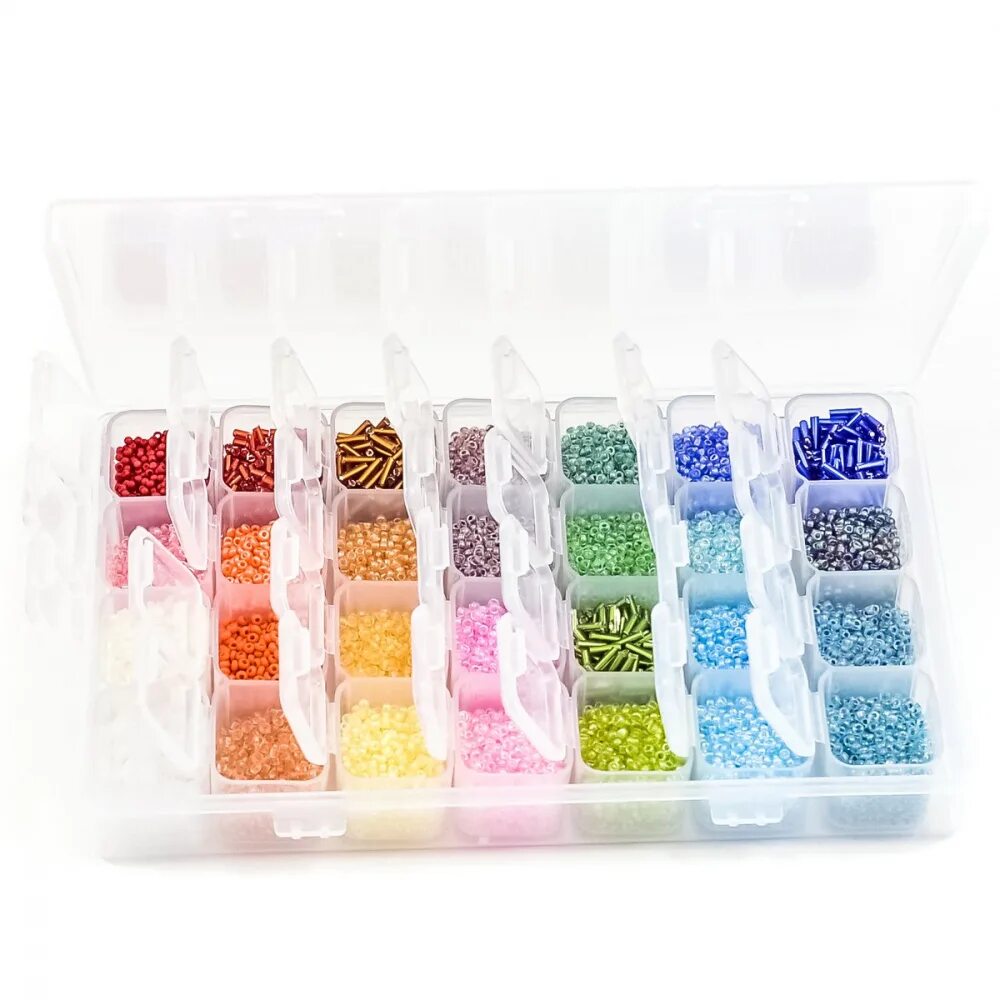Набор для бисероплетения. Бисер разноцветный. Органайзер для бисера радужный. Preciosa набор бисера 7. Набор бисера xw 155-68.