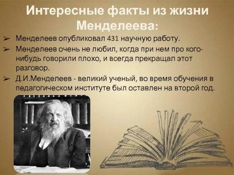 Ученый факты информация. Интересные факты про Менделеева. Интересные факты Дмитрия Ивановича Менделеева.