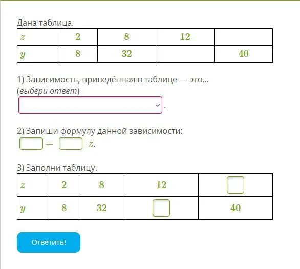 Приведены в табл 3. Запиши формулу данной зависимости. Зависимость приведённая в таблице это. Запиши формулу данной зависимости z..