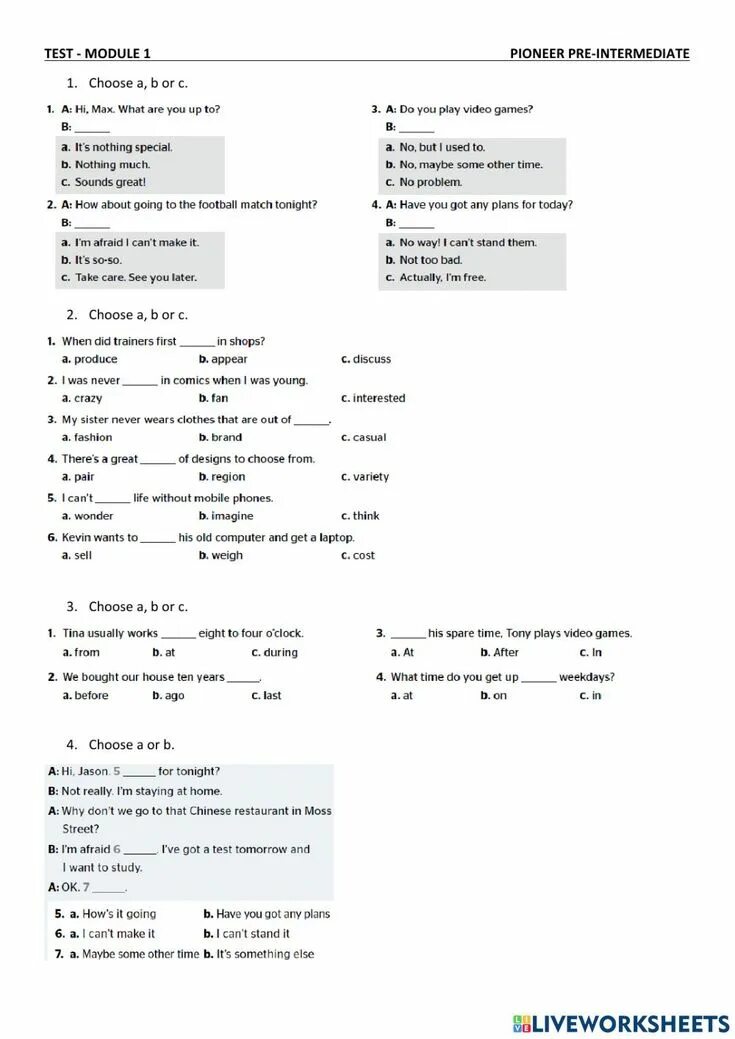 Pre intermediate unit test 1. Pre intermediate unit test 1