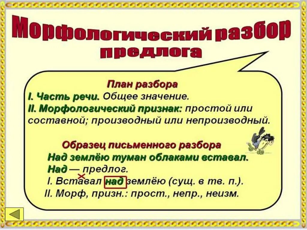 Морфологический разбор любого предлога. Образец письменного морфологического разбора предлога. Порядок морфологического разбора предлога. Морфологический разбор предлога таблица. Морфологический разбор предлога примеры.