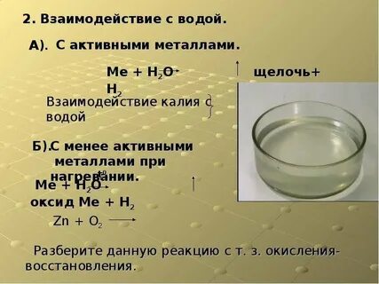 Ионная реакция калия с водой
