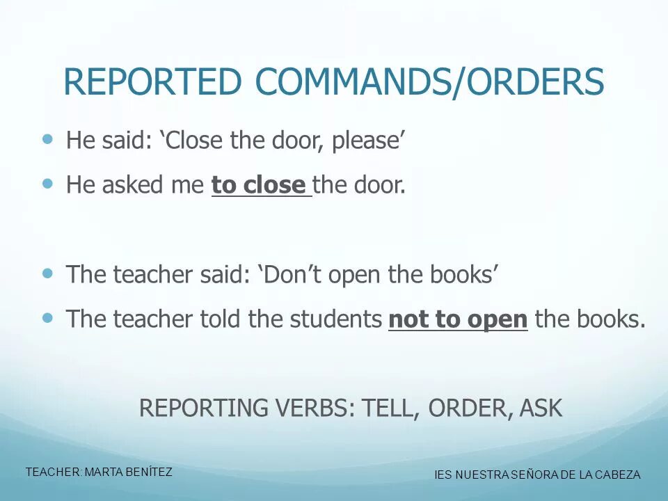 Reported Speech Commands. Reported requests and Commands правило. Reported orders. Reported Speech Commands правила.
