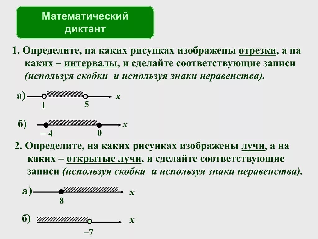 Определите. Луч открытый Луч интервал отрезок. Промежуток интервал отрезок. Отрезок и интервал скобки. Числовой промежуток соответствующий неравенству.