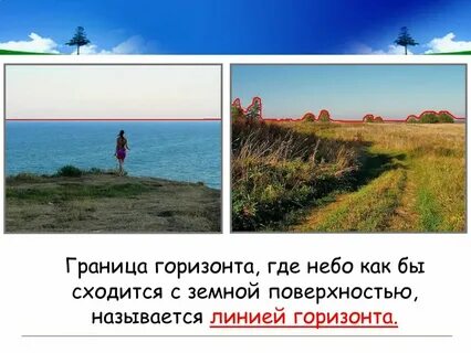 Видимая граница неба и земной или водной