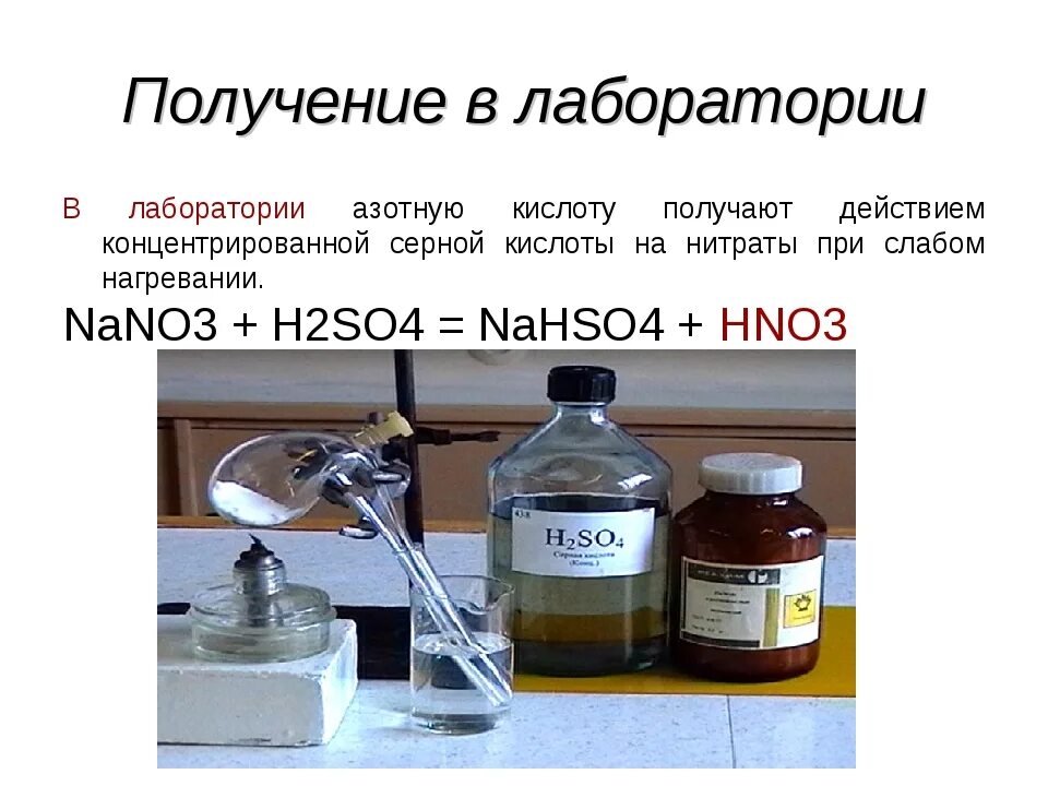 Азотная кислота это раствор газа в воде. В лаборатории азотную кислоту получают. Получение азотной кислоты в лаборатории. Лабораторное получение азотной кислоты. Серная кислота получение в лаборатории.