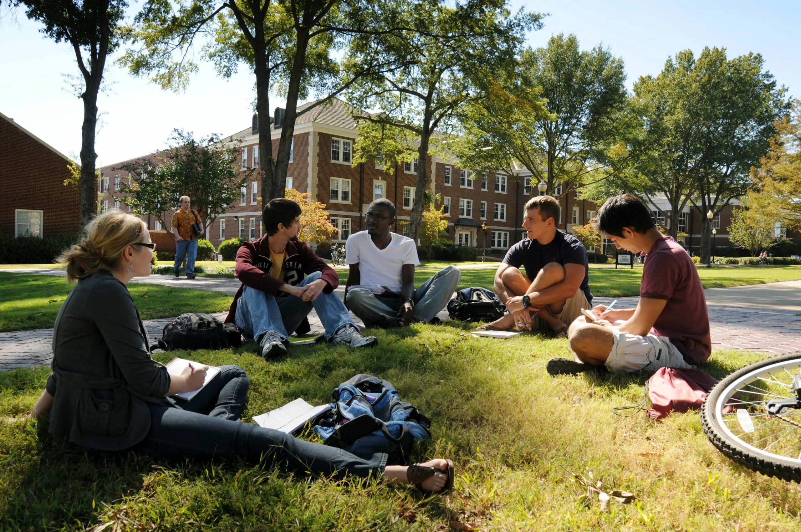 Университет США кампус студенты. Американская школа. Студенты на газоне. Американский школьный двор.