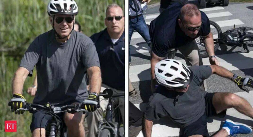 Joe Biden Falls off Bike. Biden on Bike. Biden Falls off his Bike. Biden fell off his Bike. Off his bike