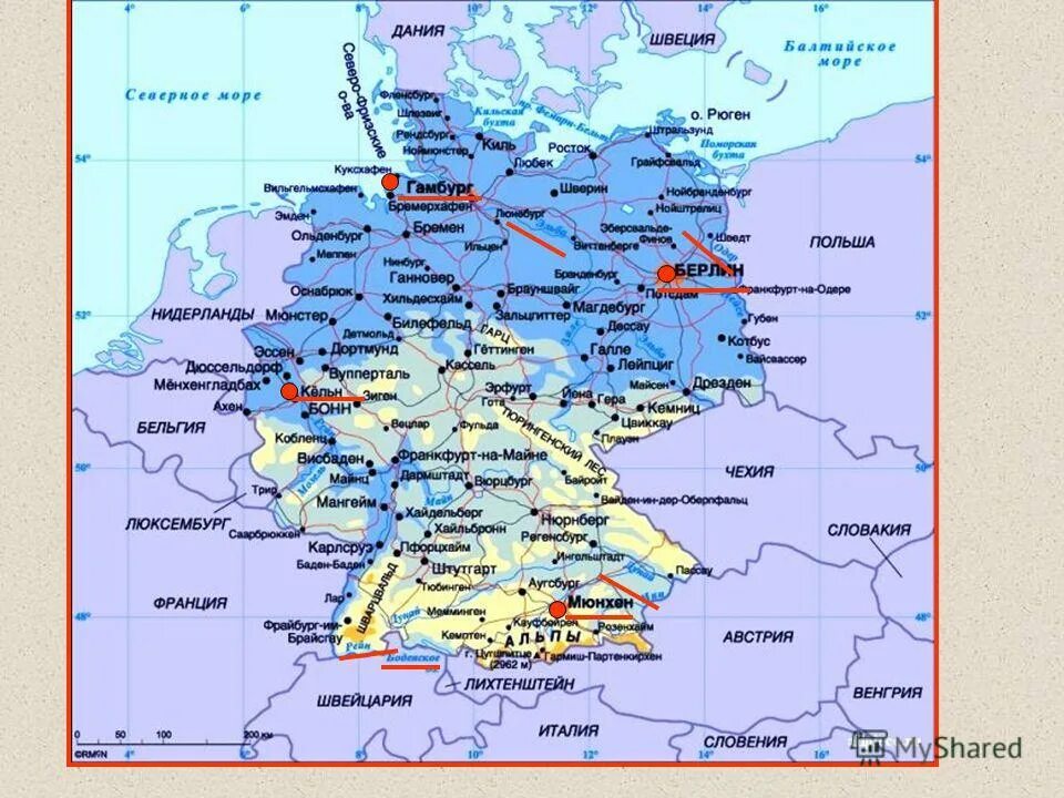 ФРГ карта Германии. Карта Германии с городами. Море в Германии на карте.
