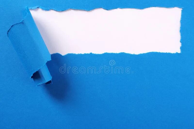 Имитация разрыва. Порванная голубая бумага. Голубая рваная бумага. Рваная бумага по краям. Обрывок бумаги.