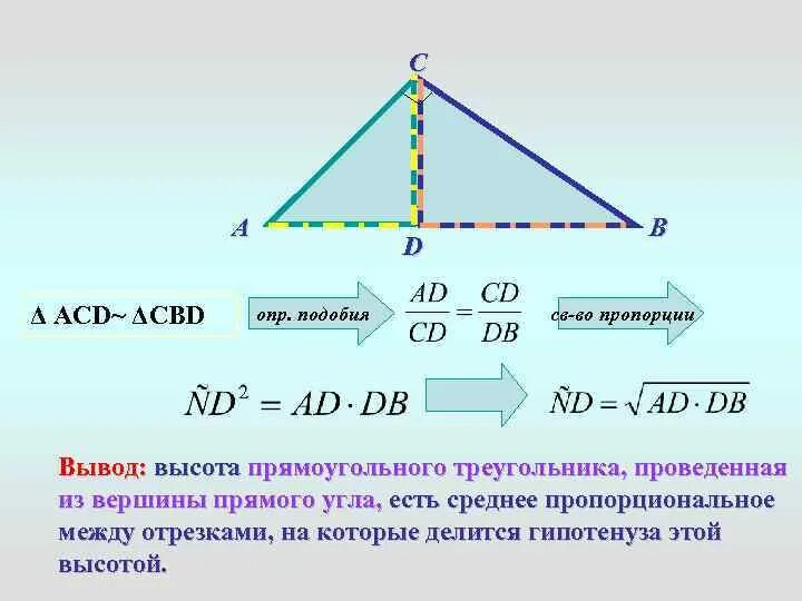 Высота проведенная из вершины прямого угла