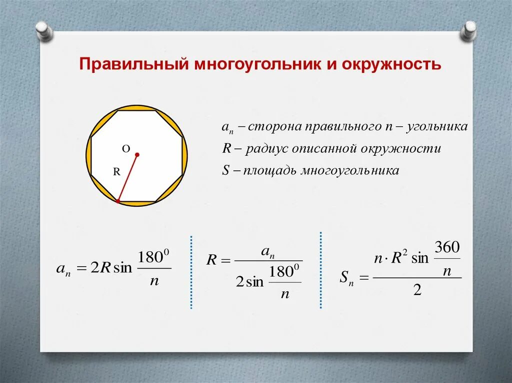 Площадь правильного многоугольника формула через радиус. Площадь правильного н угольника вписанного в окружность. Окружность вписанная в многоугольник формулы. Площадь правильного многоугольникака. Формула радиуса вписанной окружности через радиус описанной