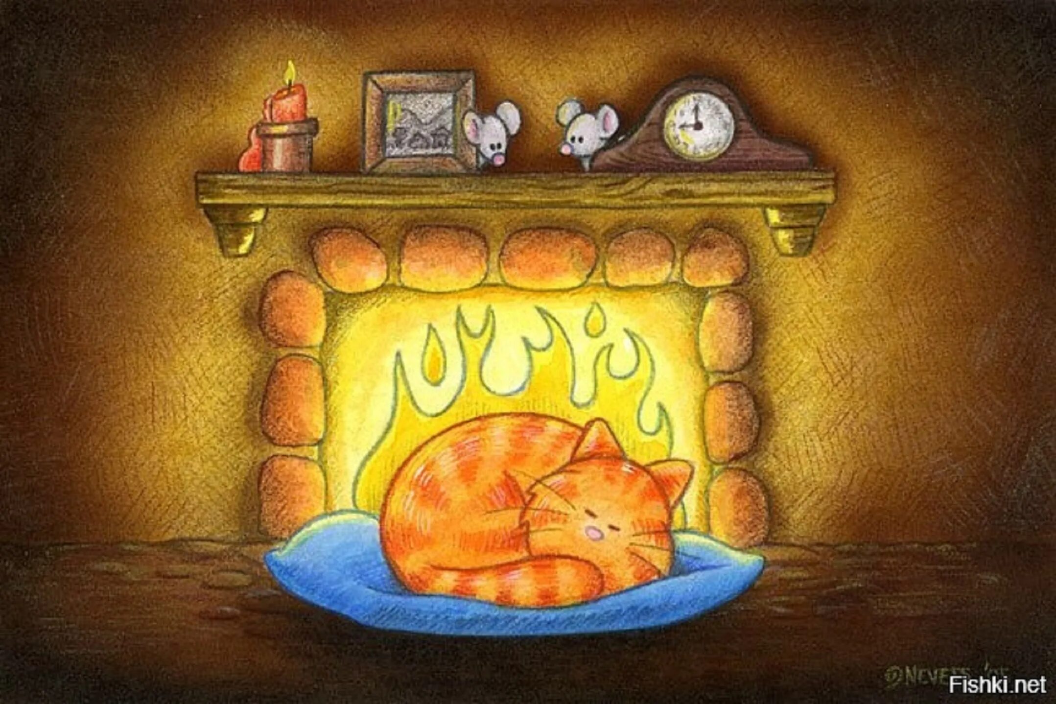 Спящий дом. Кот на печке. символ домашнего очага и уюта. кошка спит на печке. тепло иллюстрация.