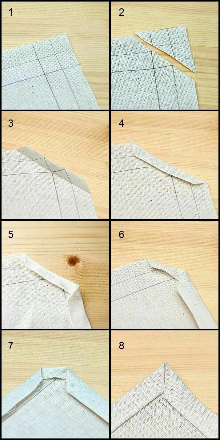 Красиво подшить уголок салфетки. Обработка углов. Подшить скатерть на уголок. Подгибка салфеток. Обработка внутреннего угла ткани.