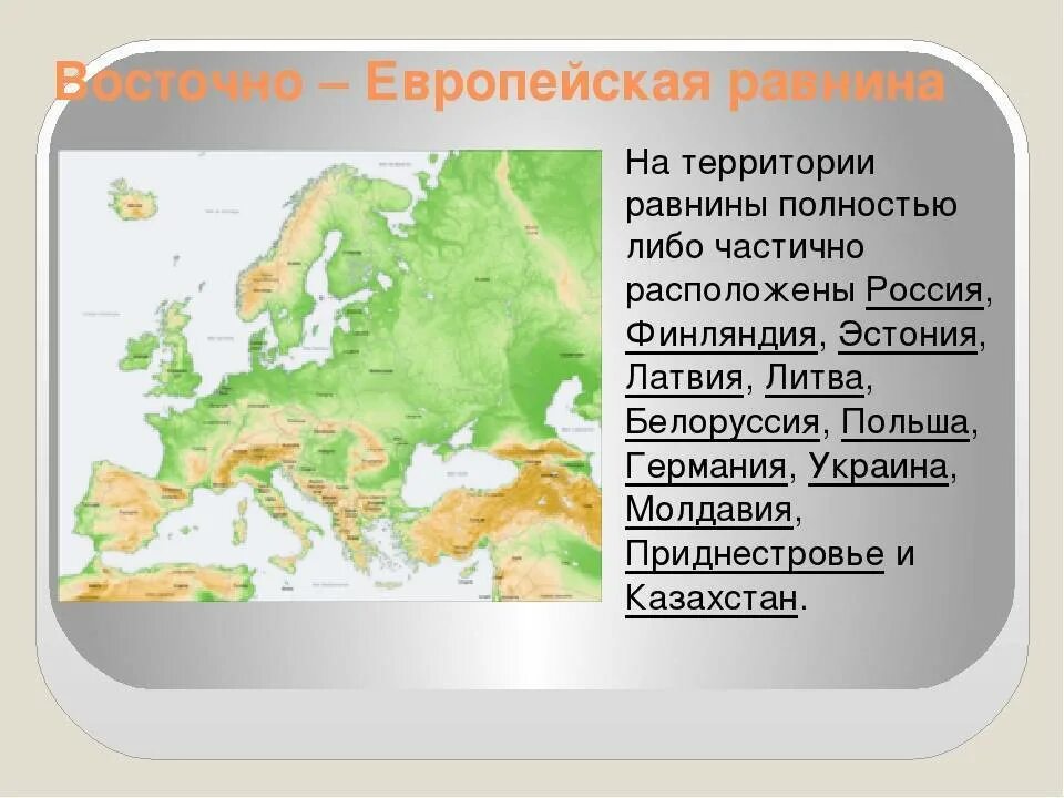 Описание восточно европейской равнины 5 класс география. Сообщение равнины России Восточно европейская. Восточноевпроейская равнина. Во точно европейская равнина. Восточно европейская Ровнина.