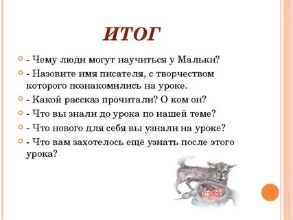 Тест по рассказу еще про мальку
