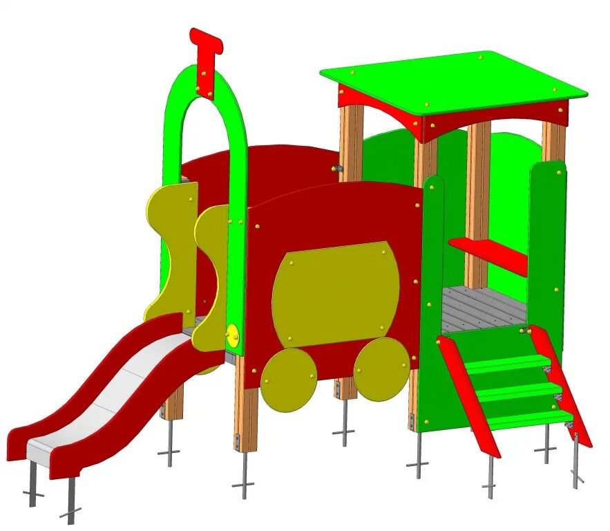 Элемент игровой площадки. Игровой комплекс паровозик с горкой 14180х14900х3315 мм. Уличное игровое оборудование. Горка паровозик. Игровое оборудование для детского сада.